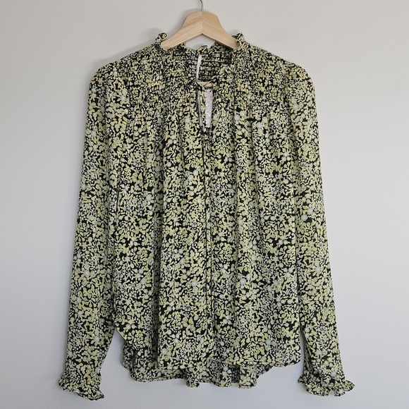 Free People Lela Floral Smocked Ruffle Blouse Floral XS - Picture 3 of 12